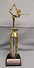 Gymnastics female trophy award silver/gold column black base balance beam