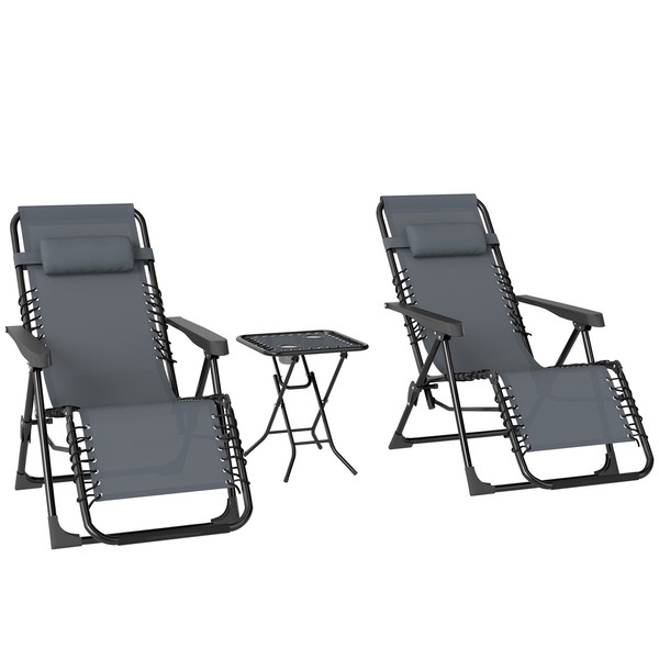 Set de 2 Tumbonas Jardín Exterior Plegables de Gravedad Cero con Mesa Auxiliar c