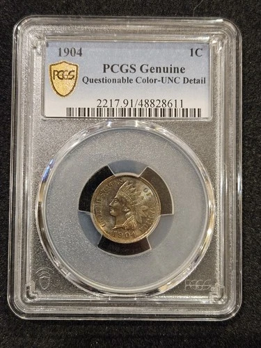 1904 indian head penny PCGS Genuine Questionable Color-UNC Details Toned