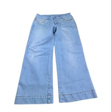 Cache Light Wash Rhinestone Capri Jeans Y2K Glam Embellished Cropped Denim Sz 12