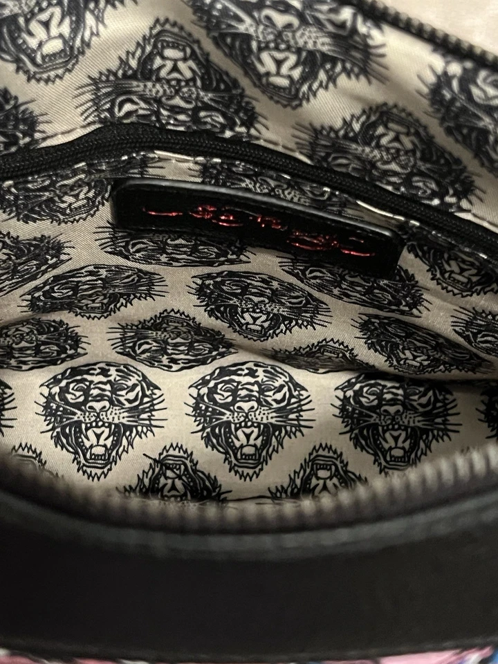 Ed Hardy Tattoo Women’s Skull & Roses Print Pink Satchel Crossbody Shoulder Bag - Image 3 of 4