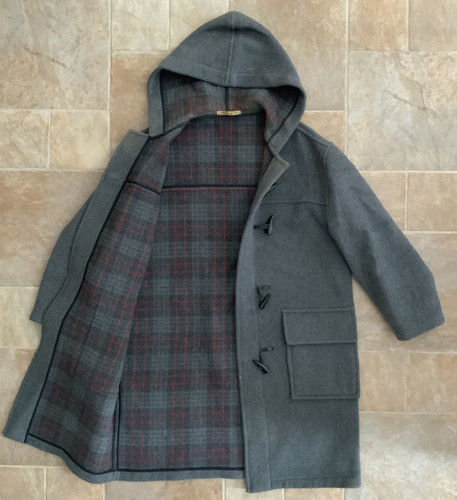 Burberrys’ Vintage Grey Hooded Toggle Coat Plaid Lining - Size M