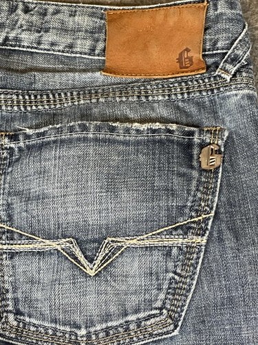 Jeans vintage Y2K GUESS Premium uomo Falcon bootcut blu 38x33 orlo invecchiato - Foto 7 di 9