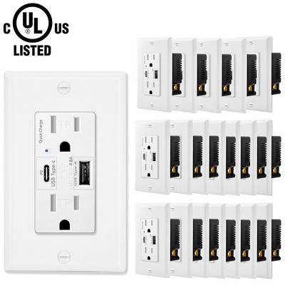 4.8A USB Type C Wall Outlet with 24W Power Delivery QC3.0 PD3.0 for iPhone 20PCS