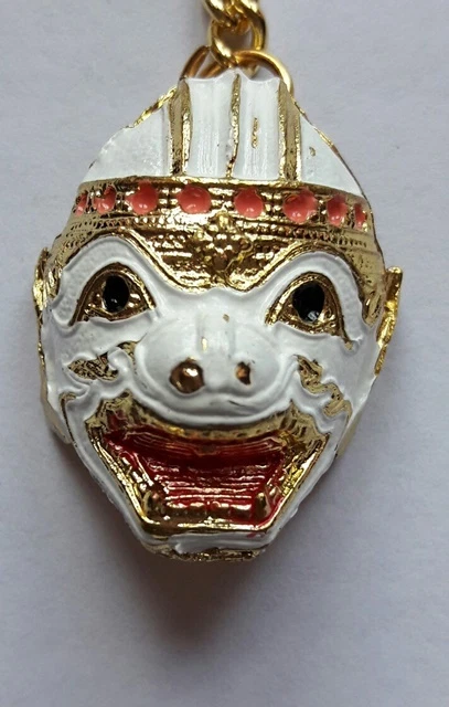 泰国微型面具 Khon Play 古典 Ramayana 金色珐琅钥匙圈钥匙链 — 第 4/4 张图片