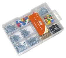 1000 pc Nail Tack Brad Assortment Zinc Plated + Clear Storage Box NEW