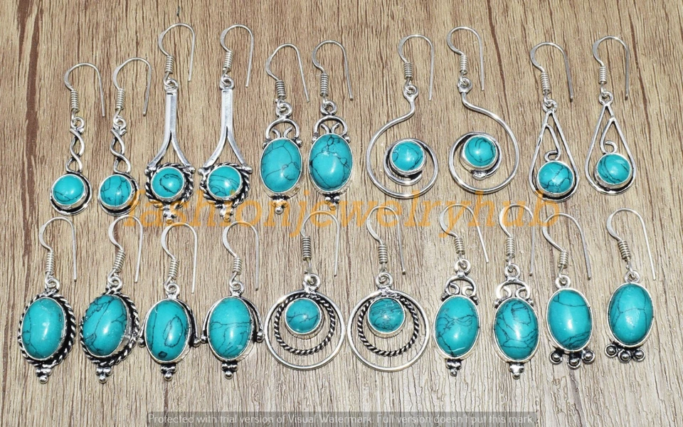 Pendientes de piedras preciosas turquesa al por mayor lote de 10 piezas joyas enchapadas en plata 925 Foto 2 de 4