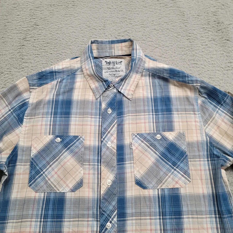 Levis Shirt Mens Large Blue Plaid Pearl Snaps Cowboy Outdoors Casual Workwear - Image 2 of 4