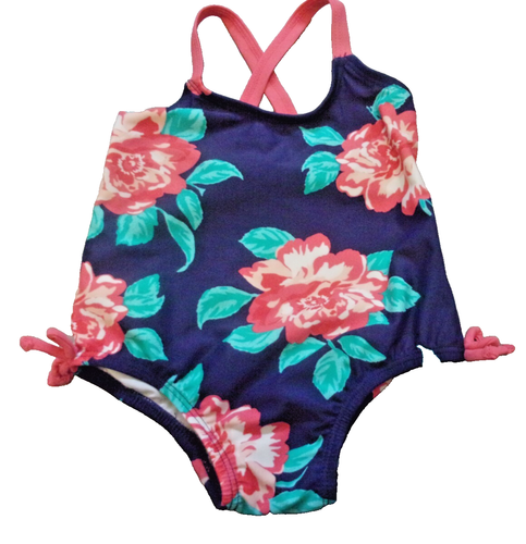 Carters 12 months Infant Girls One Piece Swim Suit Navy with Flowers - 第 1/5 張圖片