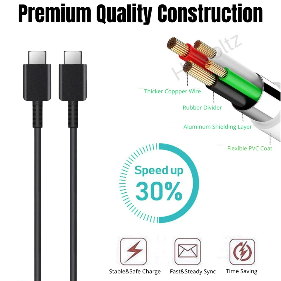 Paquete de 3 cables de carga rápida USB C tipo C cable de sincronización de datos para Samsung HTC LG Android Foto 3 de 4