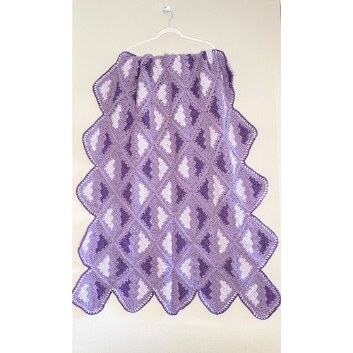 Handmade Baby Blanket Afghan Purple And Lilac Crochet Squares - Picture 7 of 7