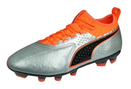 Puma One 2 HG Mens Leather Football Boots / Cleats - Silver UK 7.5
