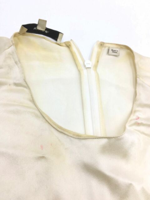 Vince Women's Blouse XS Pearl Birch Ivory Silk Satin 3/4 Sleeve 
