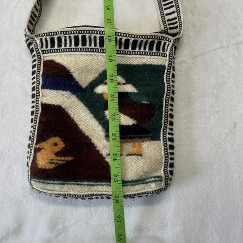 Borsa a tracolla vintage fatta a mano peruviana in lana multicolore con immagini intrecciate boho - Foto 8 di 13