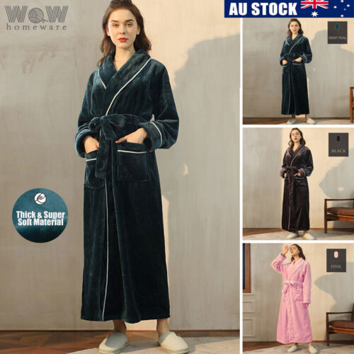 Bath Robe Fleece Dressing Gown Unisex Women Long Waffle Warm Luxury Lightweight  - Afbeelding 1 van 16