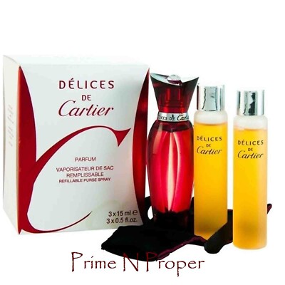 Delices De Cartier 3 x15 ml Eau De Toilette Refillable Purse Spray