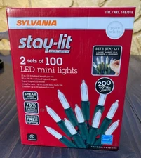 Sylvania Stay-lit 2 Sets of 100 Mini Pure White LED Lights 200 Total Brand New