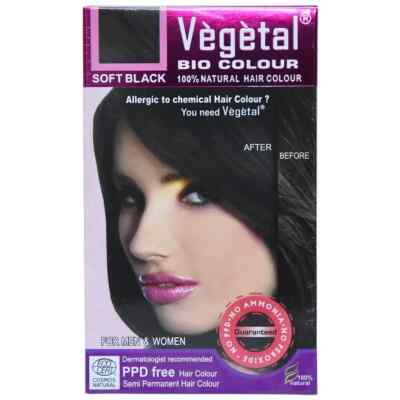 100% Natural Vegetal Bio Hair Colour, Soft Black, For Men & Women, 50 g