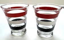 Matching Set of 2 Vintage MCM Footed Juice Glasses Retro Stripes