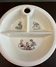 Vintage Child's Divided Warming Dish w/ Nursery Rhyme Figures Excellent Cond.