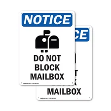 (2 Pack) Do Not Block Mailbox OSHA Notice Sign Decal Metal Plastic