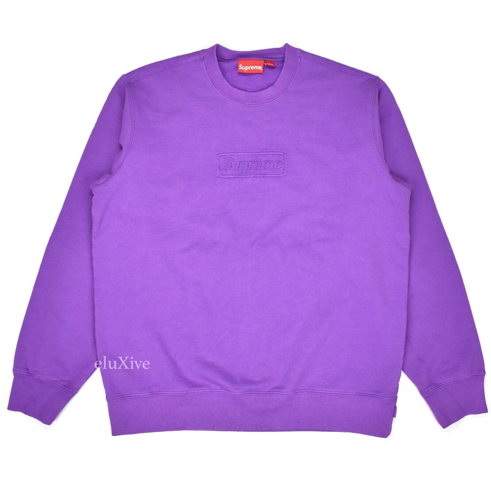 NWT Supreme NY Purple Cutout Box Logo Crewneck Sweatshirt SS20 Men's L  AUTHENTIC