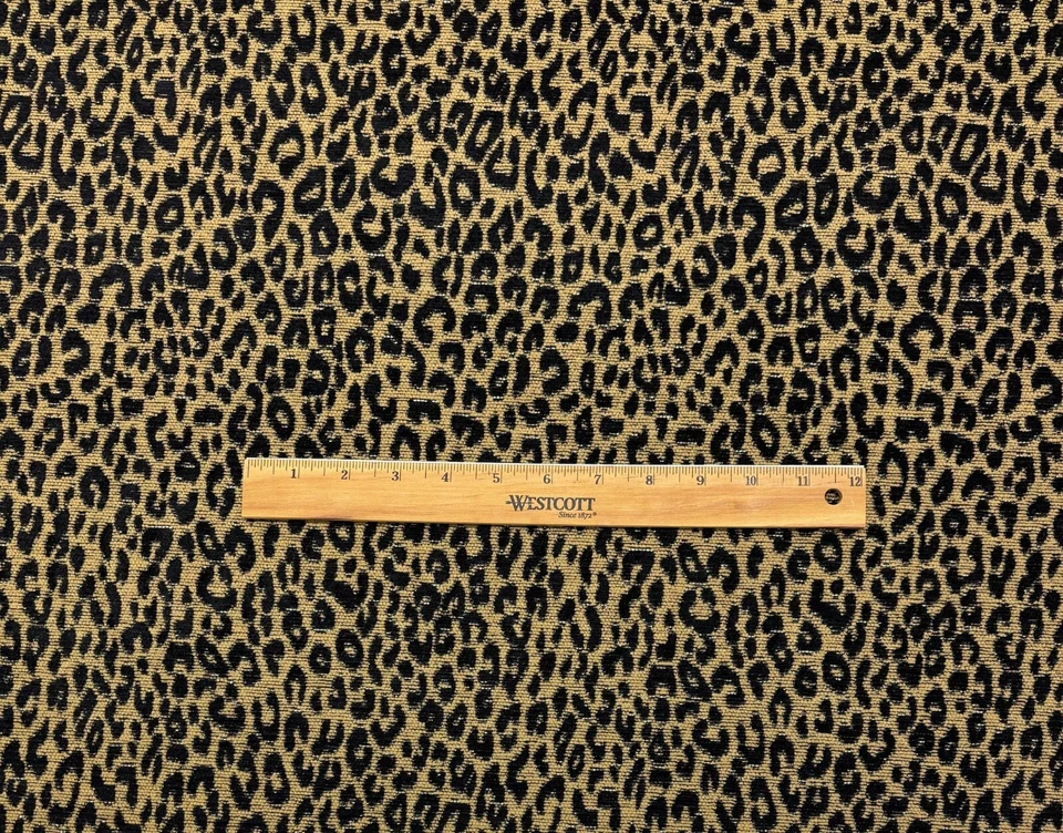 DESIGNER LEOPARD CHENILLE EBONY BLACK GOLD MULTIPURPOSE FABRIC BY YARD 57"W - Image 3 of 4