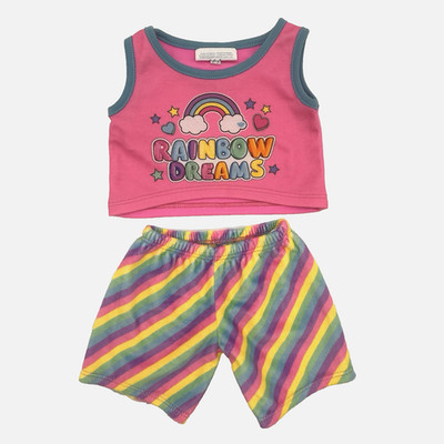 Build A Bear Rainbow Dreams Pajamas PJs Teddy Clothes Heart Star Cloud Sleep Set