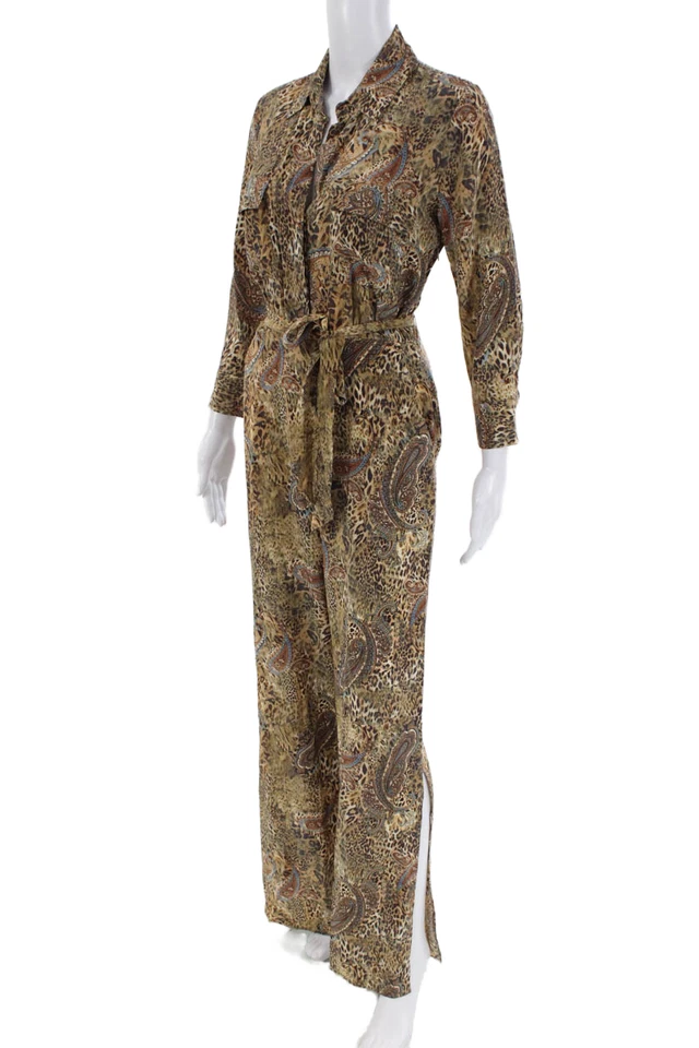 Macacão feminino L'Agence seda animal estampa paisley cintura amarrada marrom tamanho 0 - Imagem 2 de 4