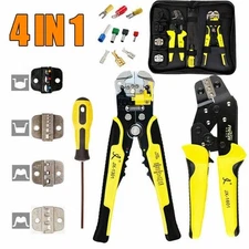 4in1 Wire Crimpers Ratcheting Terminal Crimping Pliers Cord End Tools Kit + Bags
