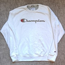 Champion Script Fleece Crew Neck Sweatshirt White USA Men's Size XL X-Large   