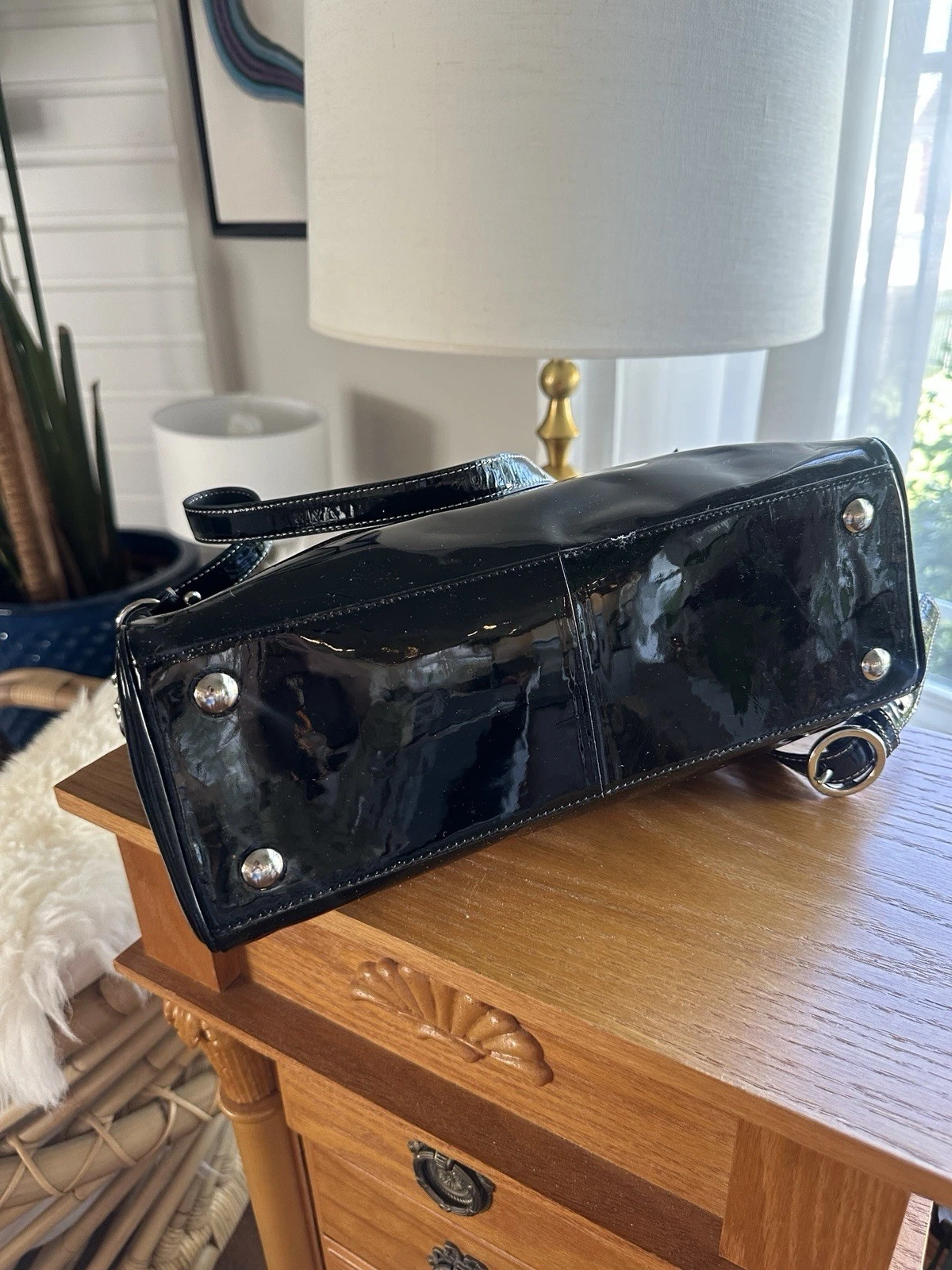 Borsa Coach Nancy in pelle verniciata Z24041 nera a mano