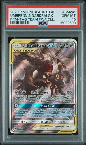 2020 POKEMON SM BLACK STAR PROMO #SM241 UMBREON & DARKRAI GX PSA 10