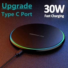 30W Wireless Phone Charger Pad Dock Fast Charge for Samsung iPhone LG Universal
