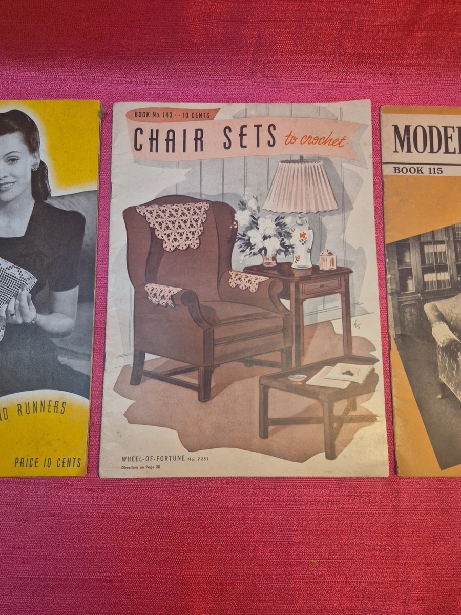 Juego de sillas de ganchillo vintage libros de patrones lote 3 tapetes corredores años 40 años 50