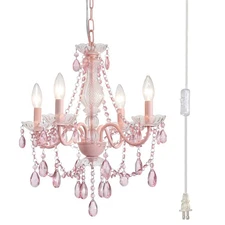 Plug in Crystal Pink Chandelier, Not acrylic Crystal,Mini 4 Lights for Girls ...