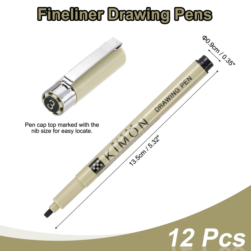 Bolígrafos Fineliner, bolígrafo de dibujo con puntas en negrita de 3 mm para dibujar, paquete de 12 Foto 2 de 4