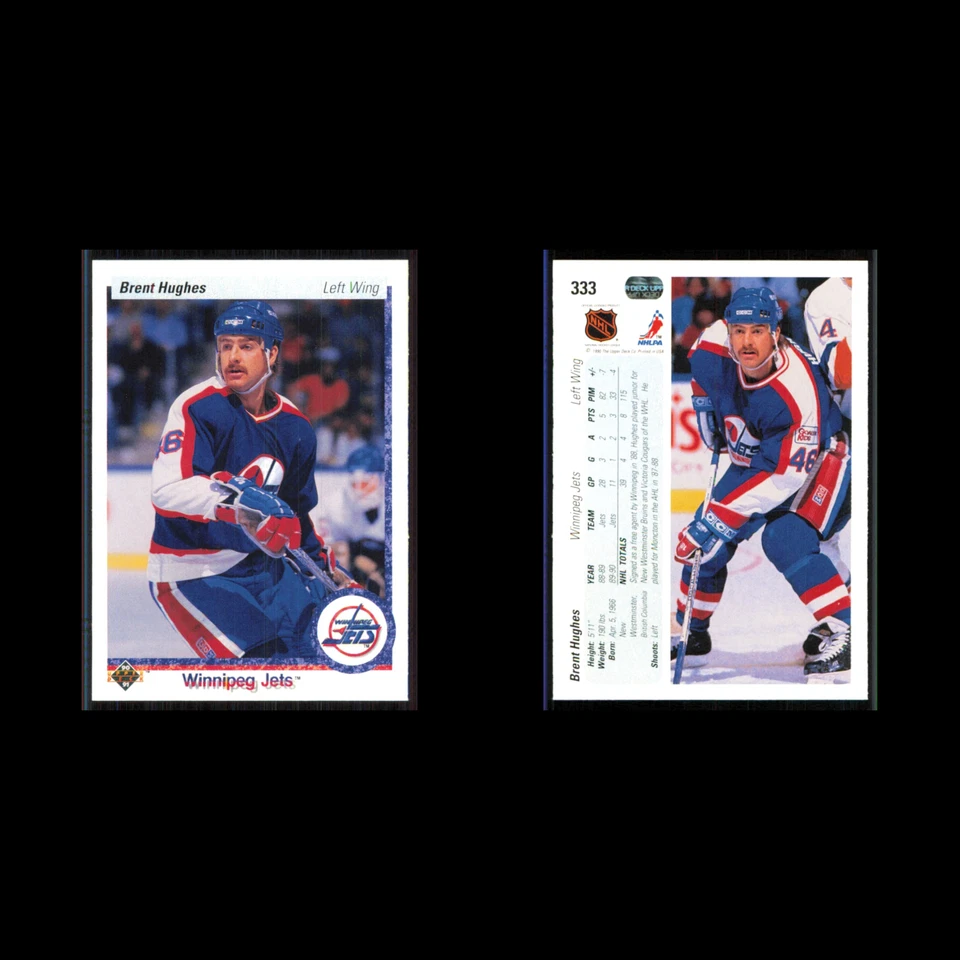 Brent Hughes Rookie #333 1990 Upper Deck Winnipeg Jets Hockey Card NHL NM - Image 3 of 3