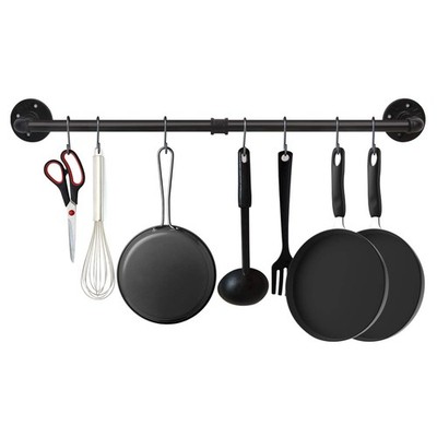 34.3 inch Industrial Pipe Pot Bar Rack with 15 S Hooks Rustic Iron Pots and P...