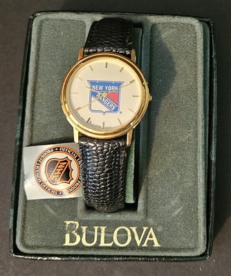 New York Rangers Bulova Sportstime Watch W/leather Band 