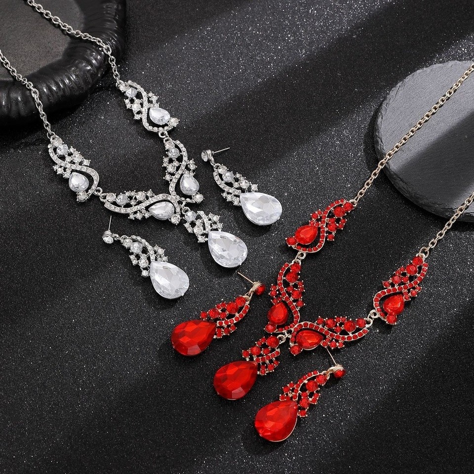 Emraed Red Emerald Green Red White Jewelry Set Necklace Earrings Alloy Teardrop ...