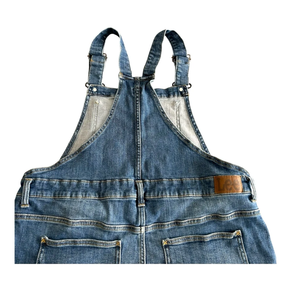 Lee Denim Short Overalls Women’s LG Medium Wash Jean Shortalls Adjustable Straps - Image 4 of 4
