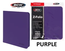 BCW - (NEW) Z-Folio 12 Pocket Album - Zipper LX Leatherette Cover - Purple