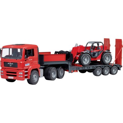 bruder MAN TGA Tieflader mit Manitou Teleskoplader Fertigmodell Baufahrzeug