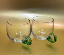 Vintage Sussmuth Hand-blown Glass Punch Cups with Green Handles Set of 2
