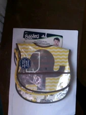 3 Pack Bibsters Toddler EZ Wipe Bibs W. Pocket Safari Themed New 9m+ Gray Yellow