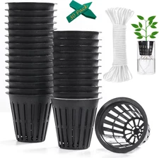 30 Pack 2" Net Pots with Self Watering Wick Cord & Labels for Hydroponics