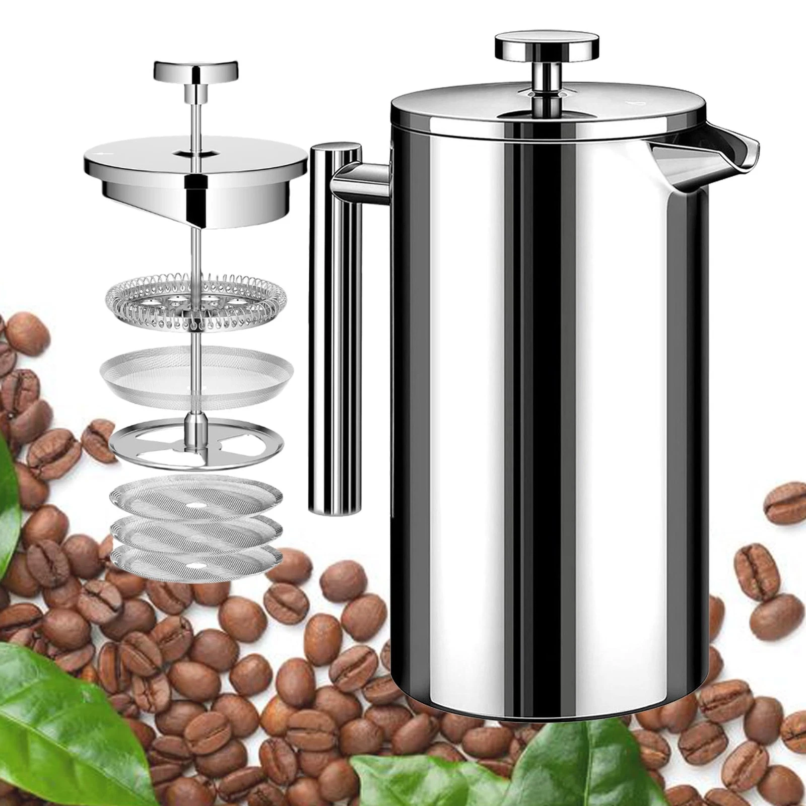 WORBIC Large French Press Coffee Maker 50oz | 6 to 8 Cups, Silver