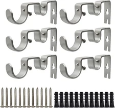 Double Curtain Rod Bracket 6 Pack Metal Curtain Rod Holders Wall Sturdy New