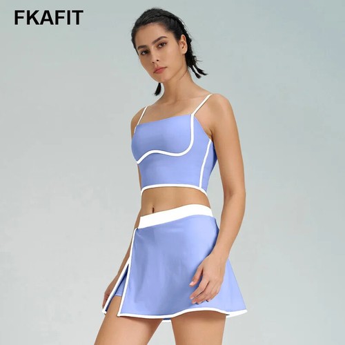 Women Gym Yoga Set Quick-drying Sports Bra Tank Tops Elastic Skirt Style 2Pcs - Picture 1 of 28